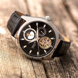 NWT Automatic Black Leather Band Watch